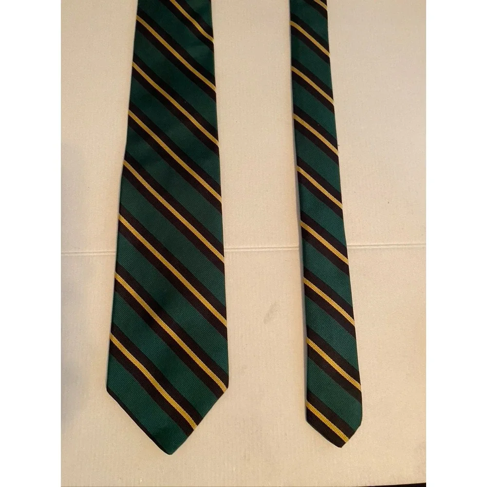 Ben Silver Charleston London Silk Tie Green Navy Gold Striped Hand Made Mens